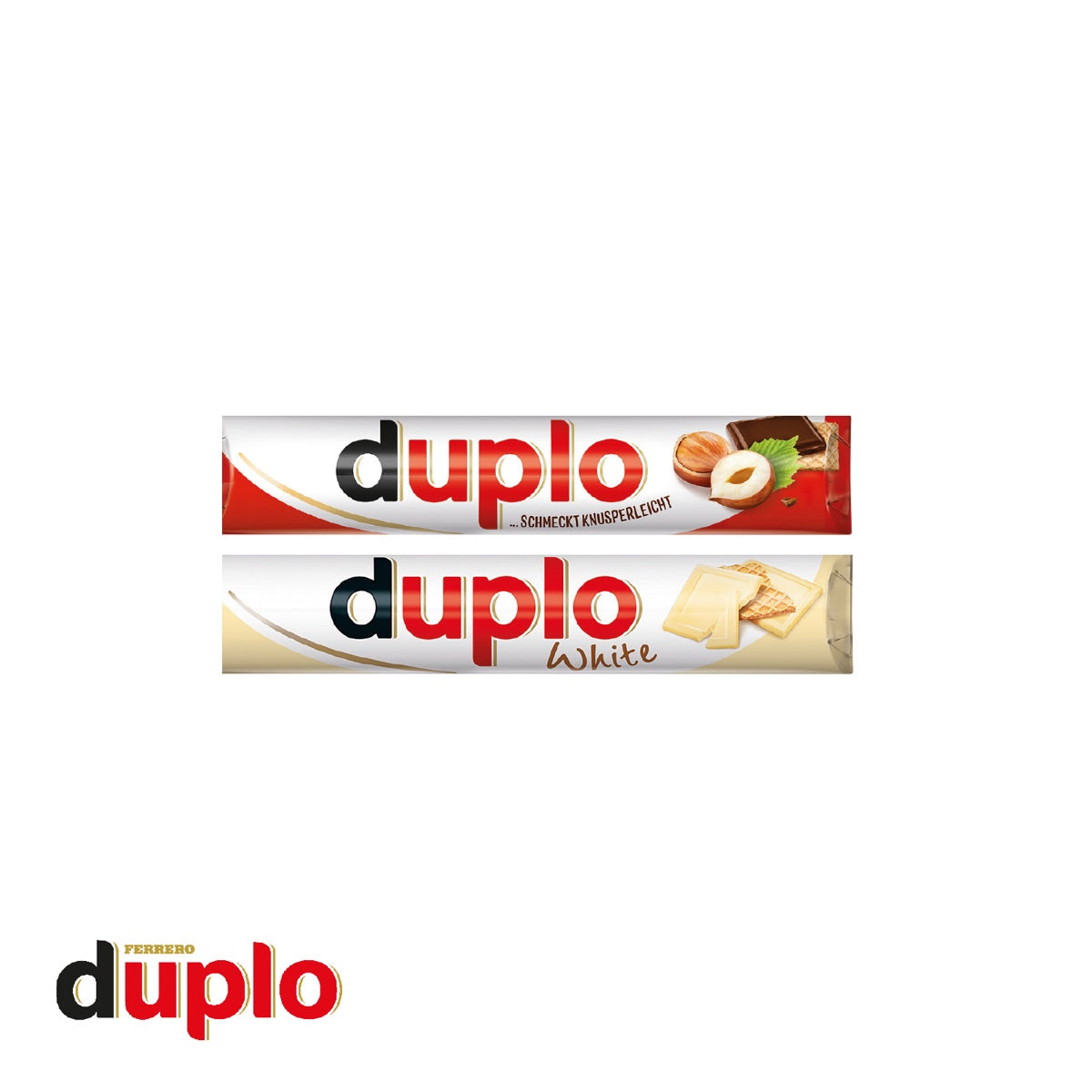 Präsent geöffnet mit drei duplo Riegeln nebeneinander