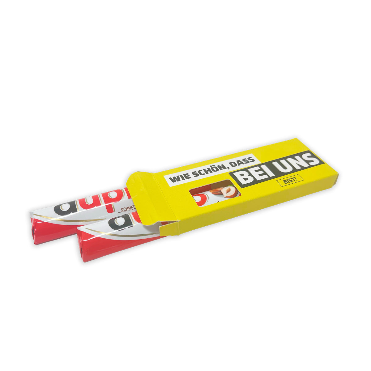 Zwei duplo Riegel im bedruckten Werbeschuber