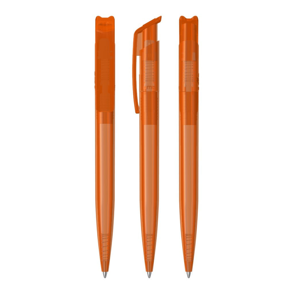 Durchgefärbter transparenter Druckkugelschreiber mit Clip – Orange