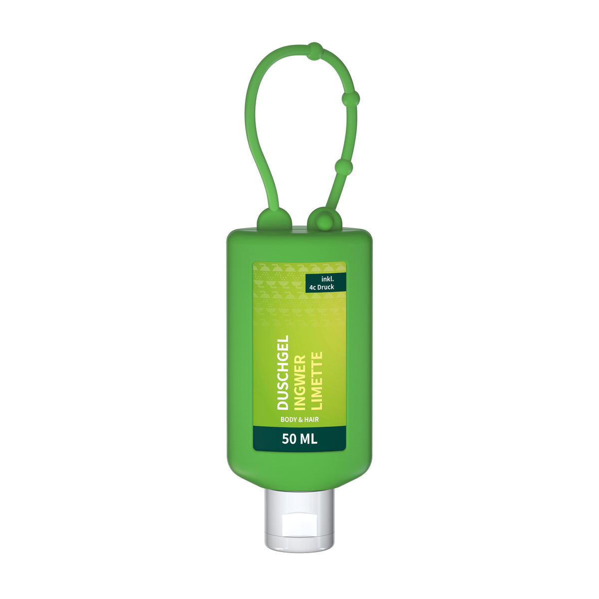 Duschgel Ingwer Limette 50 ml Flasche mit Silikonschlaufe – Grün