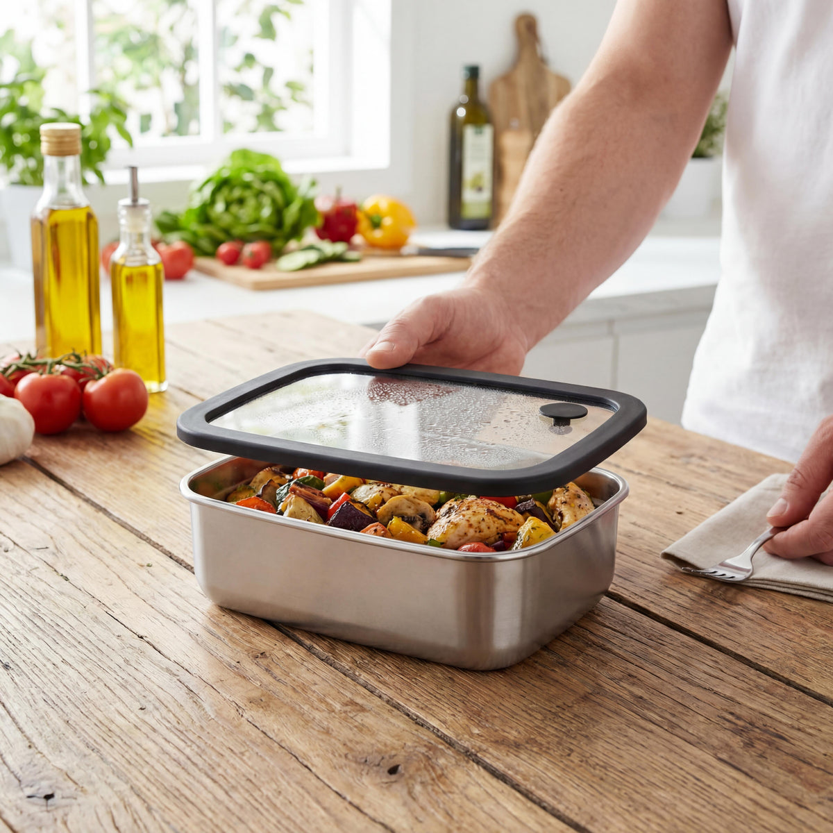 Edelstahl-Lunchbox mit Glasdeckel „RILO“, 1100 ml