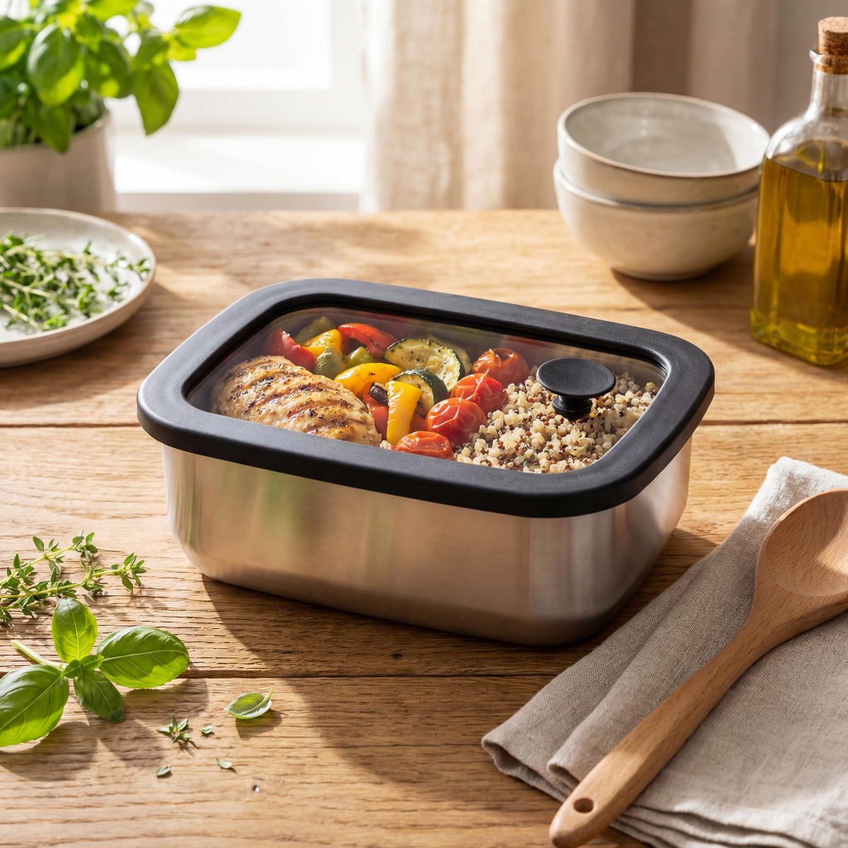 Edelstahl-Lunchbox mit Glasdeckel „RILO“, 550 ml