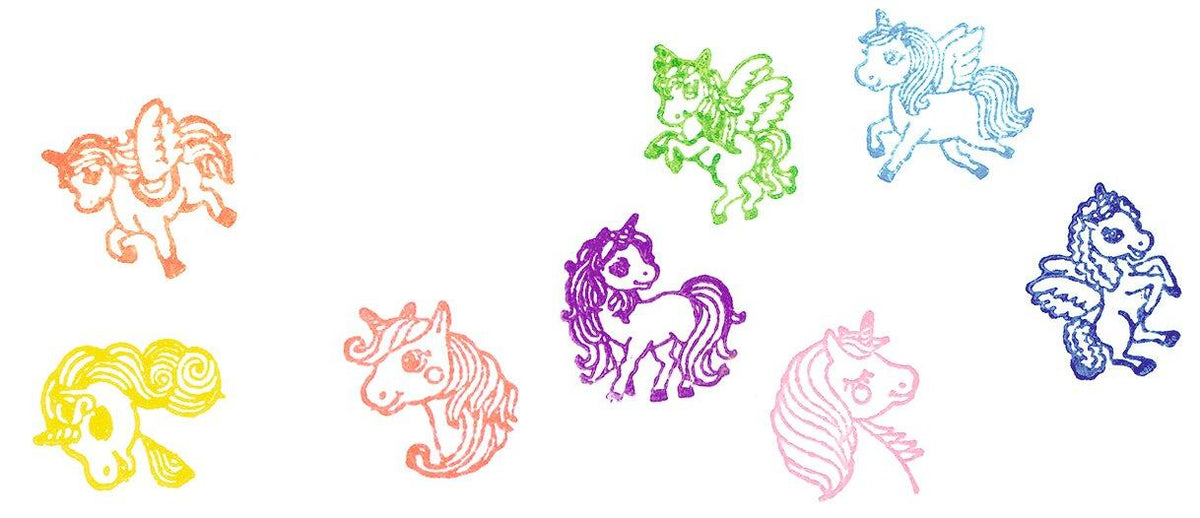 Einhorn Holzstempel in acht Motiven von goki – Detailansicht