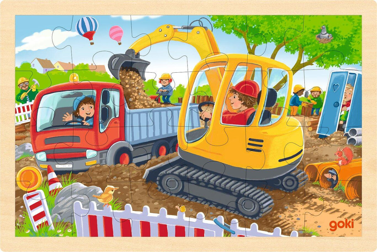 Einlegepuzzle Bagger mit Kipplaster von goki