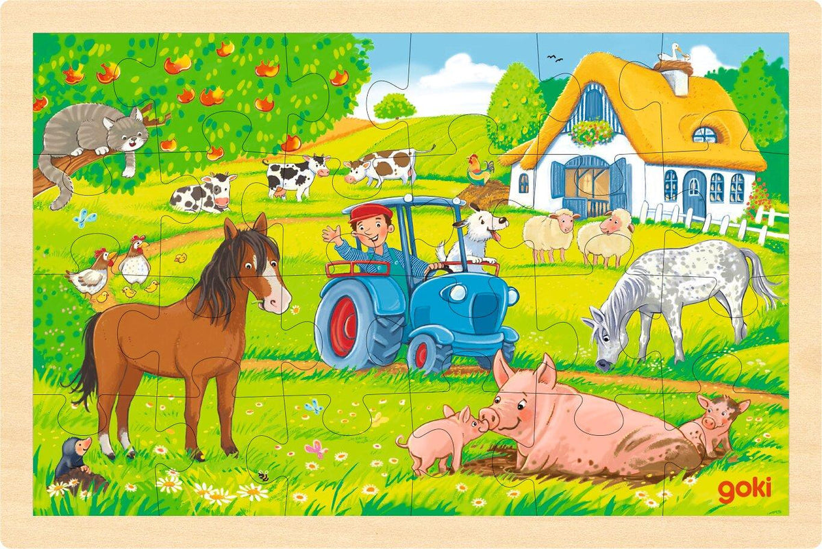 Einlegepuzzle Bauernhof mit Traktor und Pferd von goki