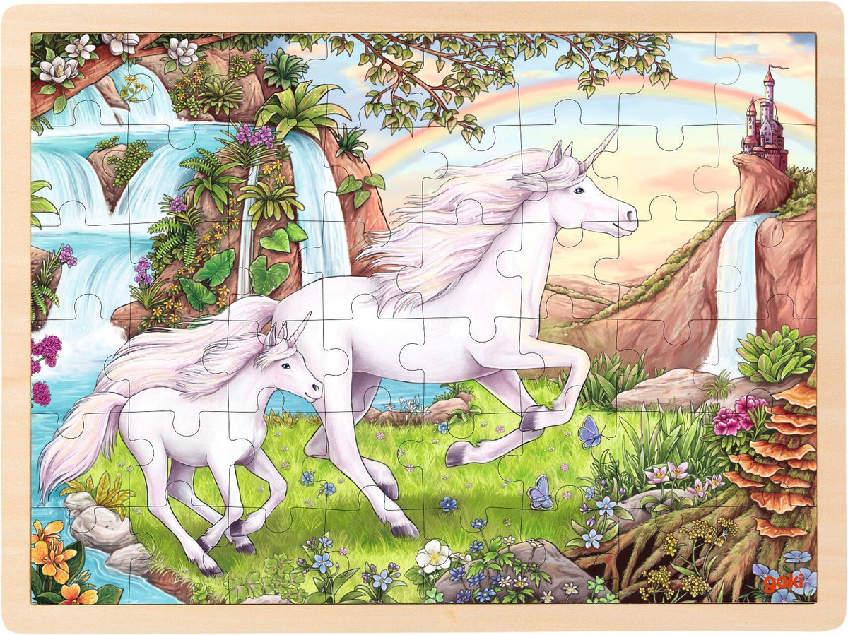 Einlegepuzzle Einhorn mit Fohlen am Wasserfall von goki