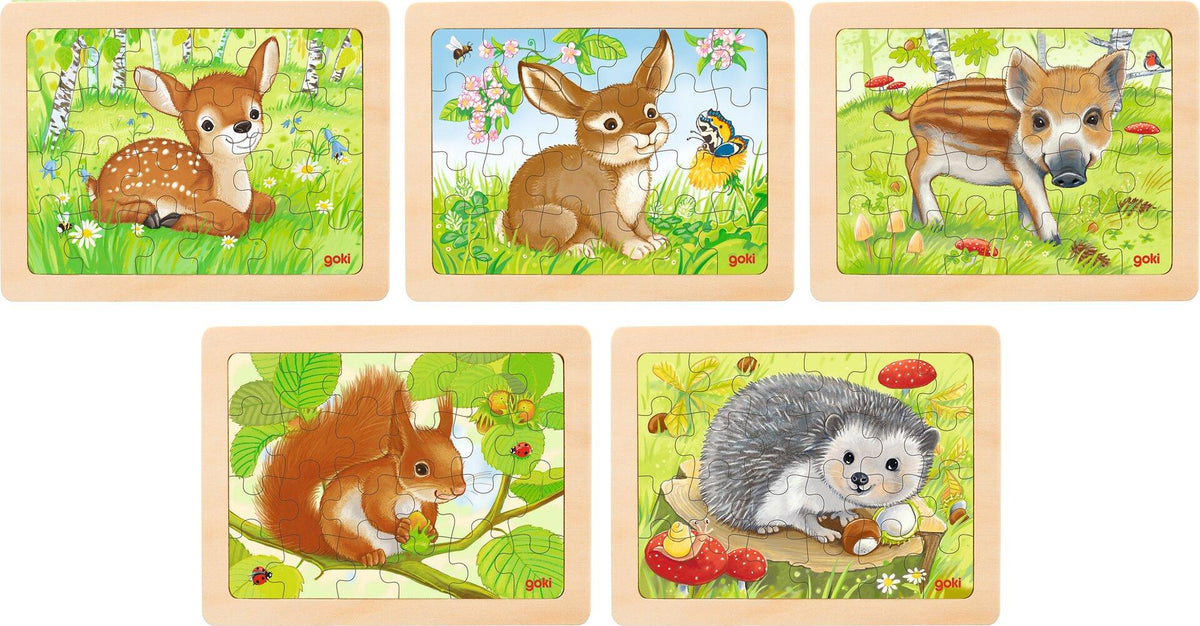 Einlegepuzzle Waldtiere im Set mit fünf Motiven