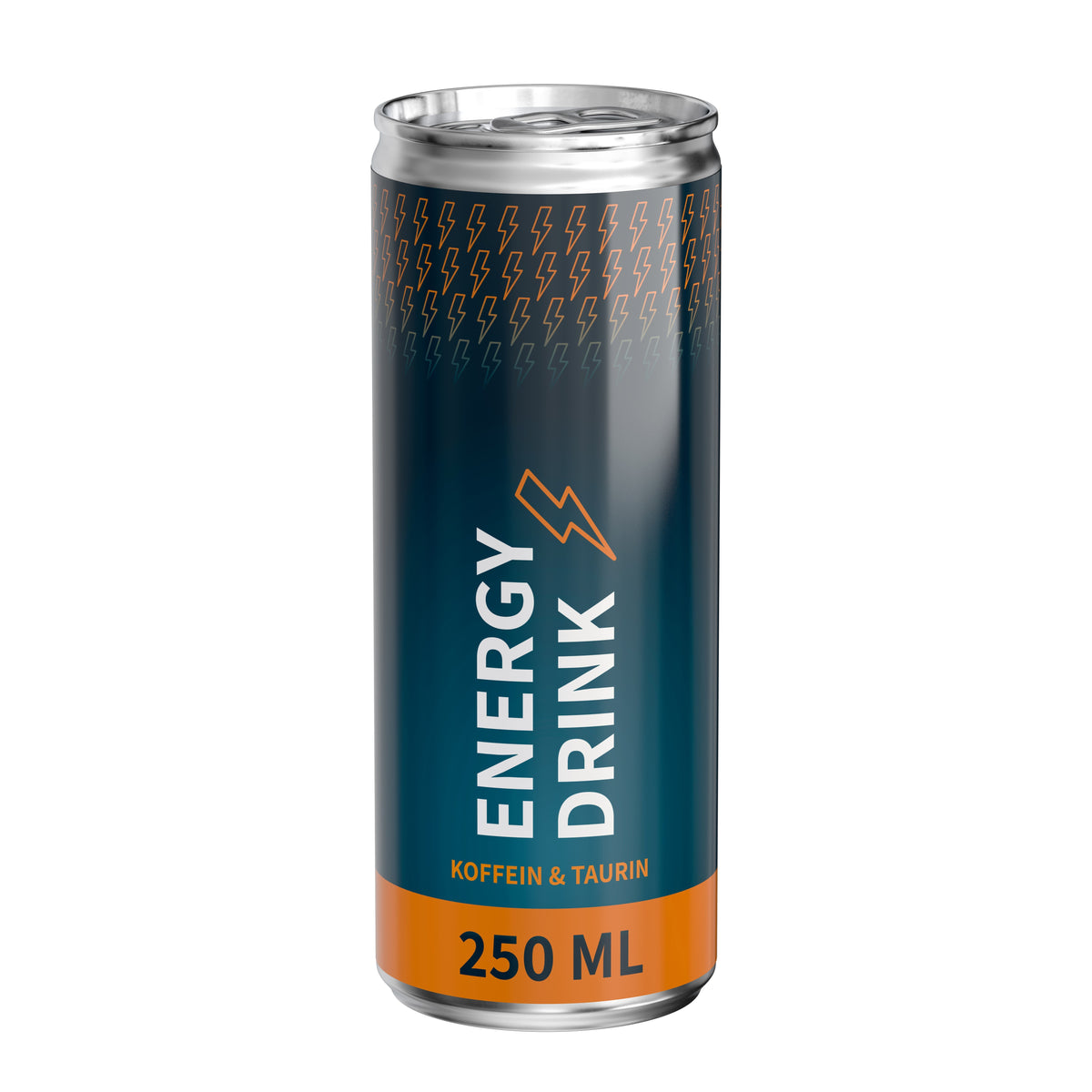 Energy Drink 250 ml Dose mit Etikett rundum