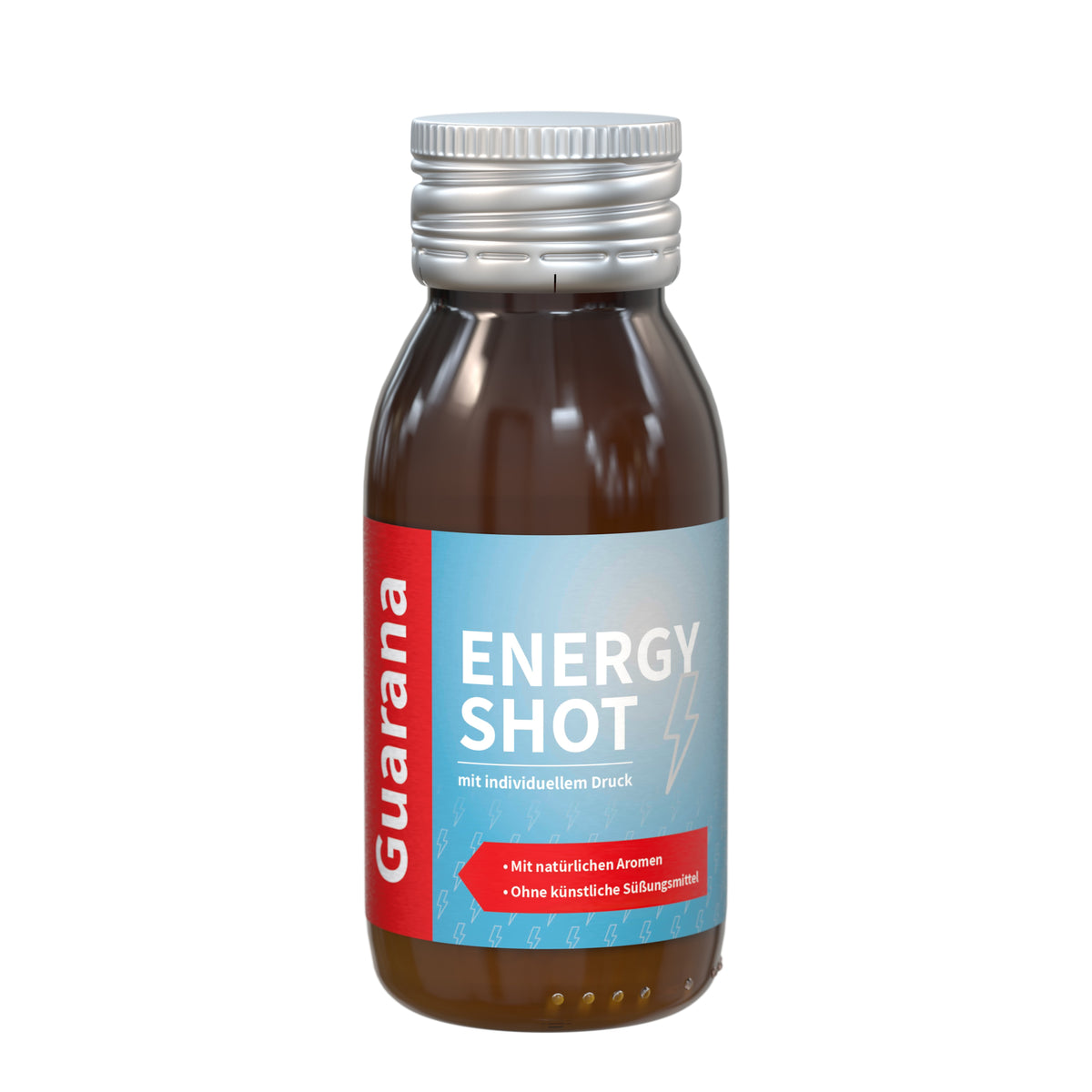 Energy Shot Guarana 60 ml Flasche aus Glas mit Etikett