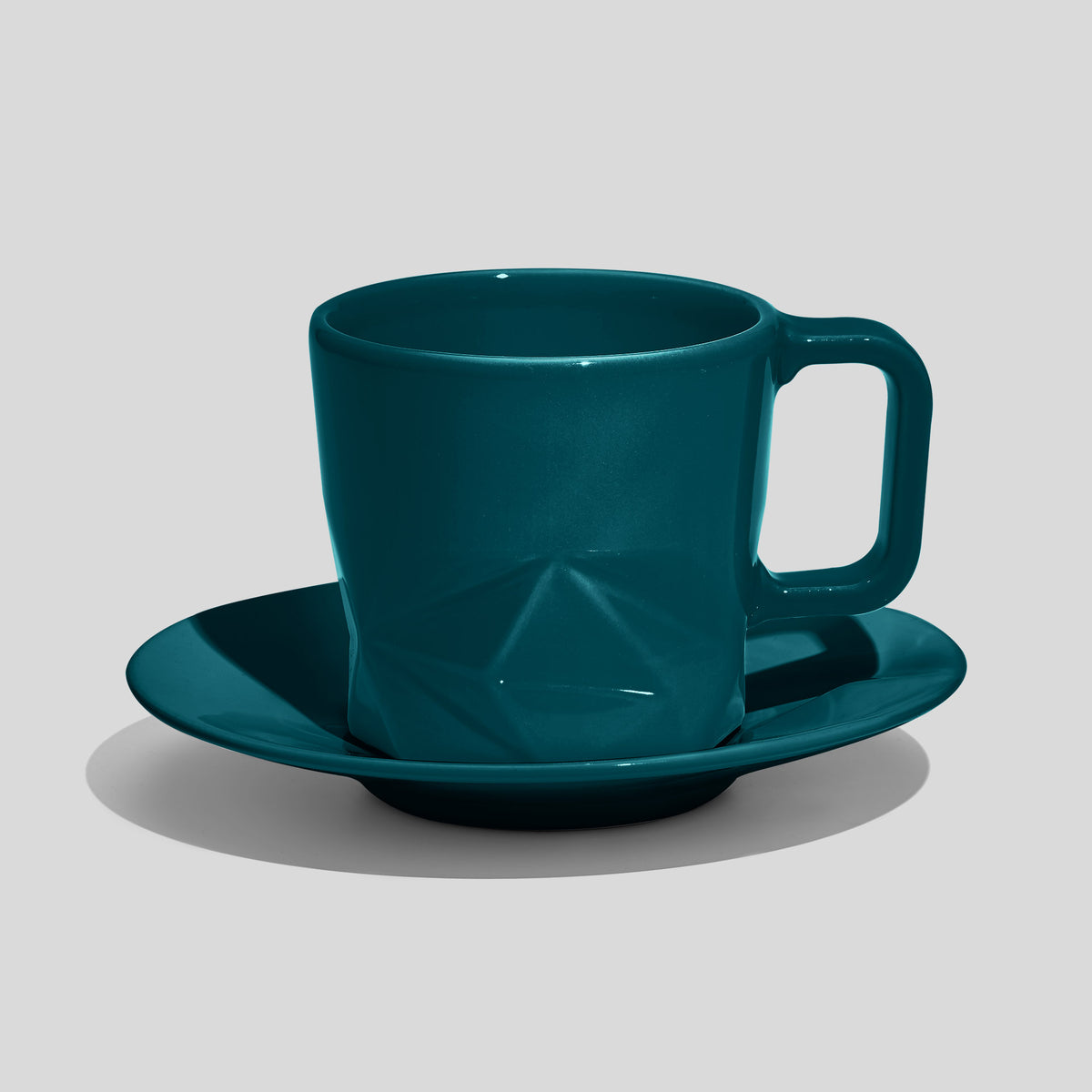 Facettierte Tasse mit Untertasse 200 ml – Petrol