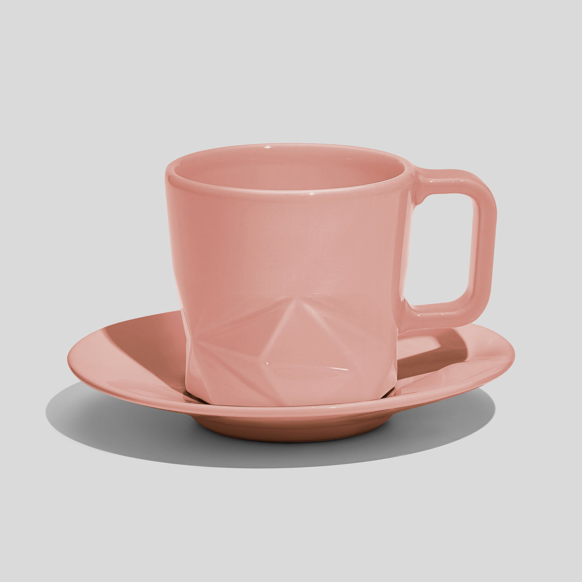 Facettierte Tasse mit Untertasse 200 ml – Rosa