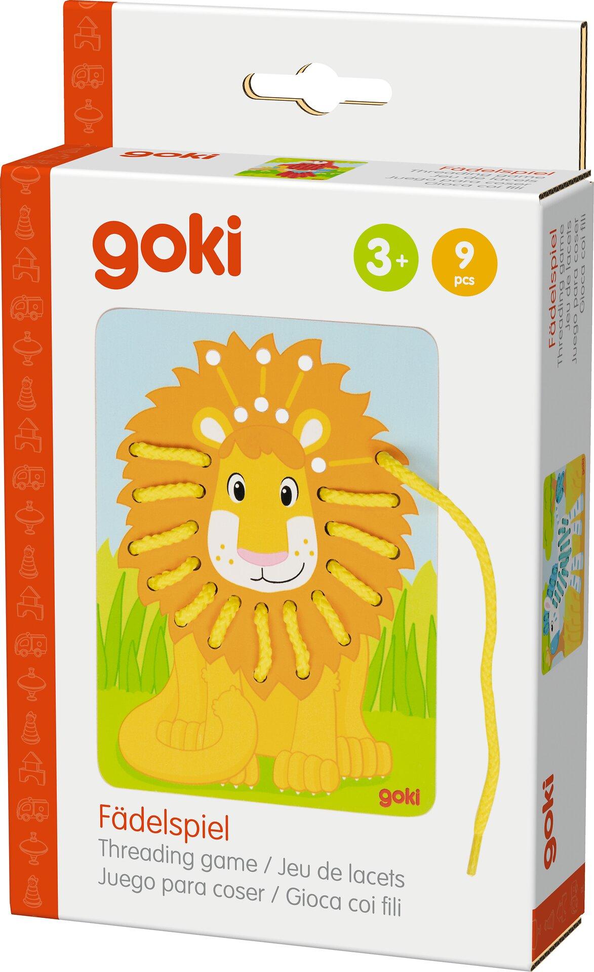Fädelspiel mit Papagei, Löwe und Zebra aus Holz von goki – weitere Ansicht