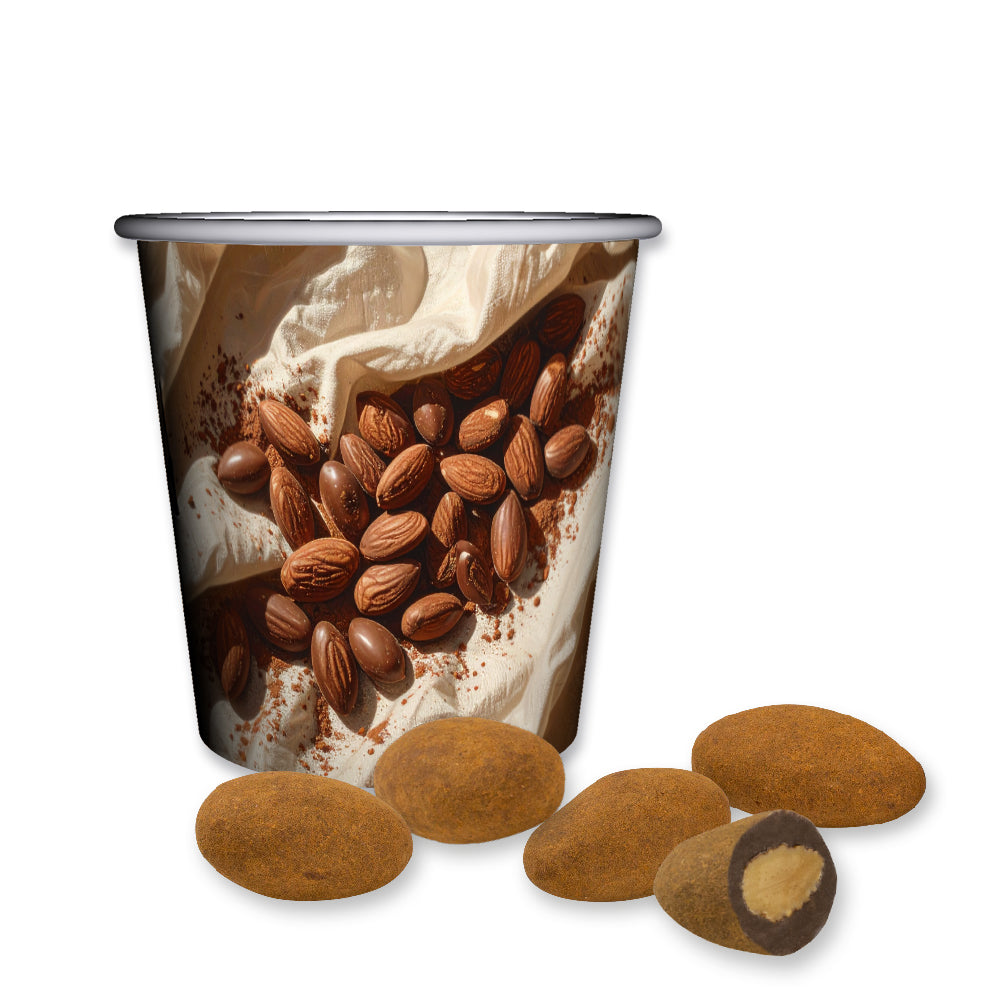 Feuergebrannte Mandeln im Snackbecher Mini – Schokomandeln mit Zimt, ca. 40 g