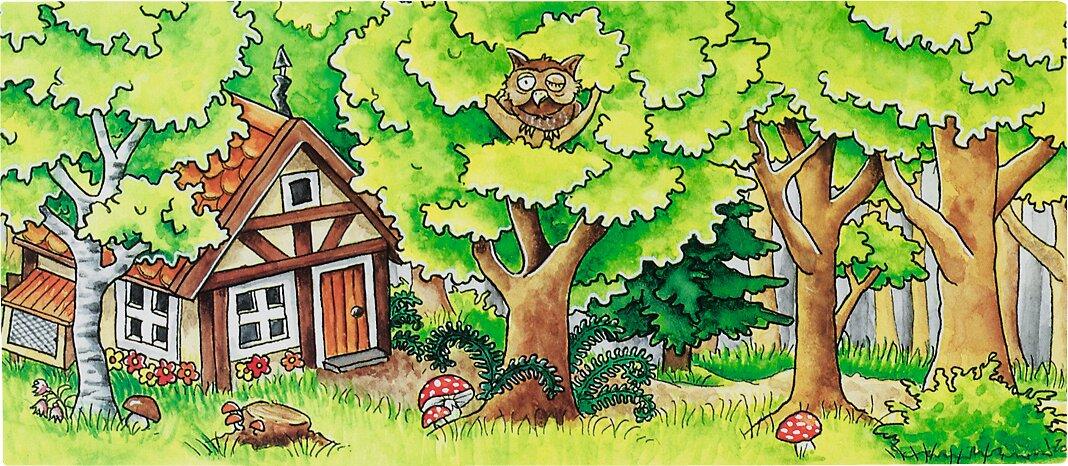 Fingerpuppentheater aus Holz mit fünf Kulissen von goki – Draufsicht