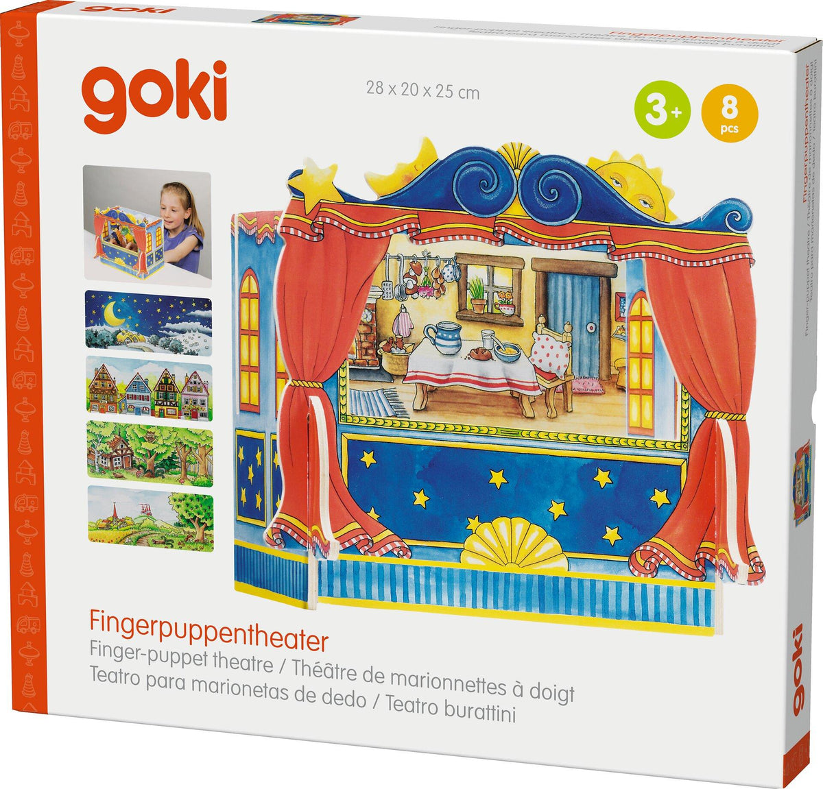 Fingerpuppentheater aus Holz mit fünf Kulissen von goki – Einzelteile
