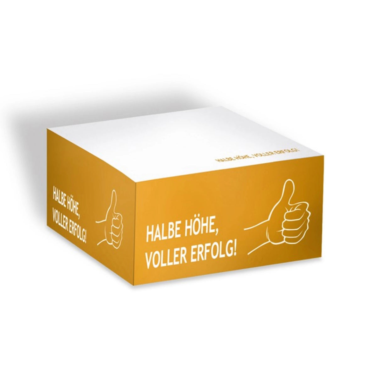 Flacher Notizquader 98 x 98 x 49 mm mit Logo auf den Kanten