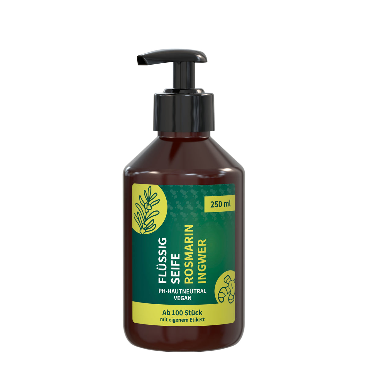 Flüssigseife Rosmarin Ingwer 250 ml Pumpspender mit Etikett