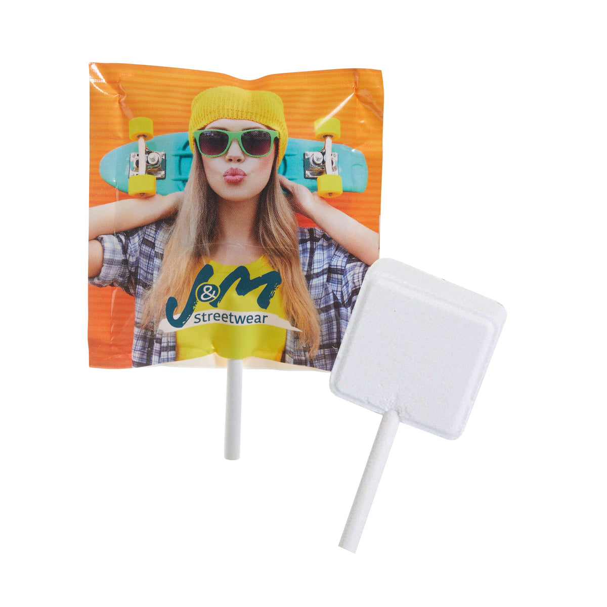 Frigeo Traubenzucker Lolly Erdbeere in weißer Folie mit Logo