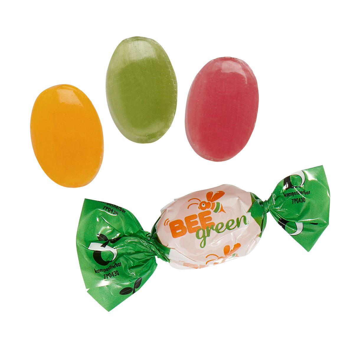 Fruchtbonbons im Werbewickel mit Logo als Streudruck