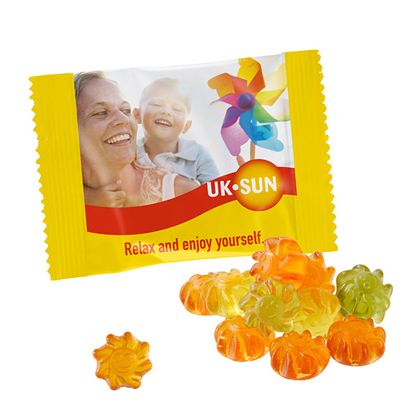 Aloe Vera Fruchtgummi im kleinen bedruckten Werbetütchen, Vorderseite
