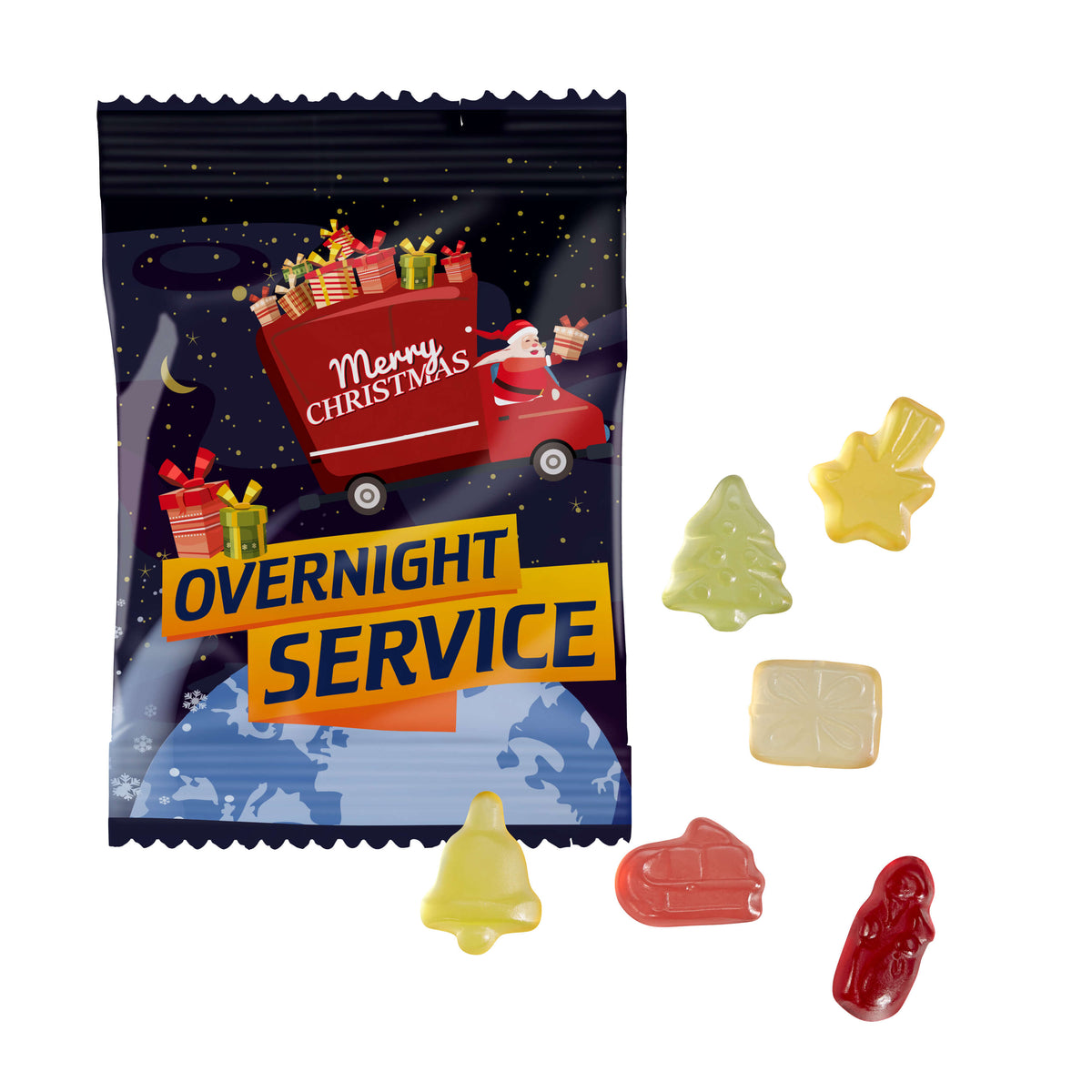 Fruchtgummi Weihnachtsmischung im weißen Werbetütchen, 10 g