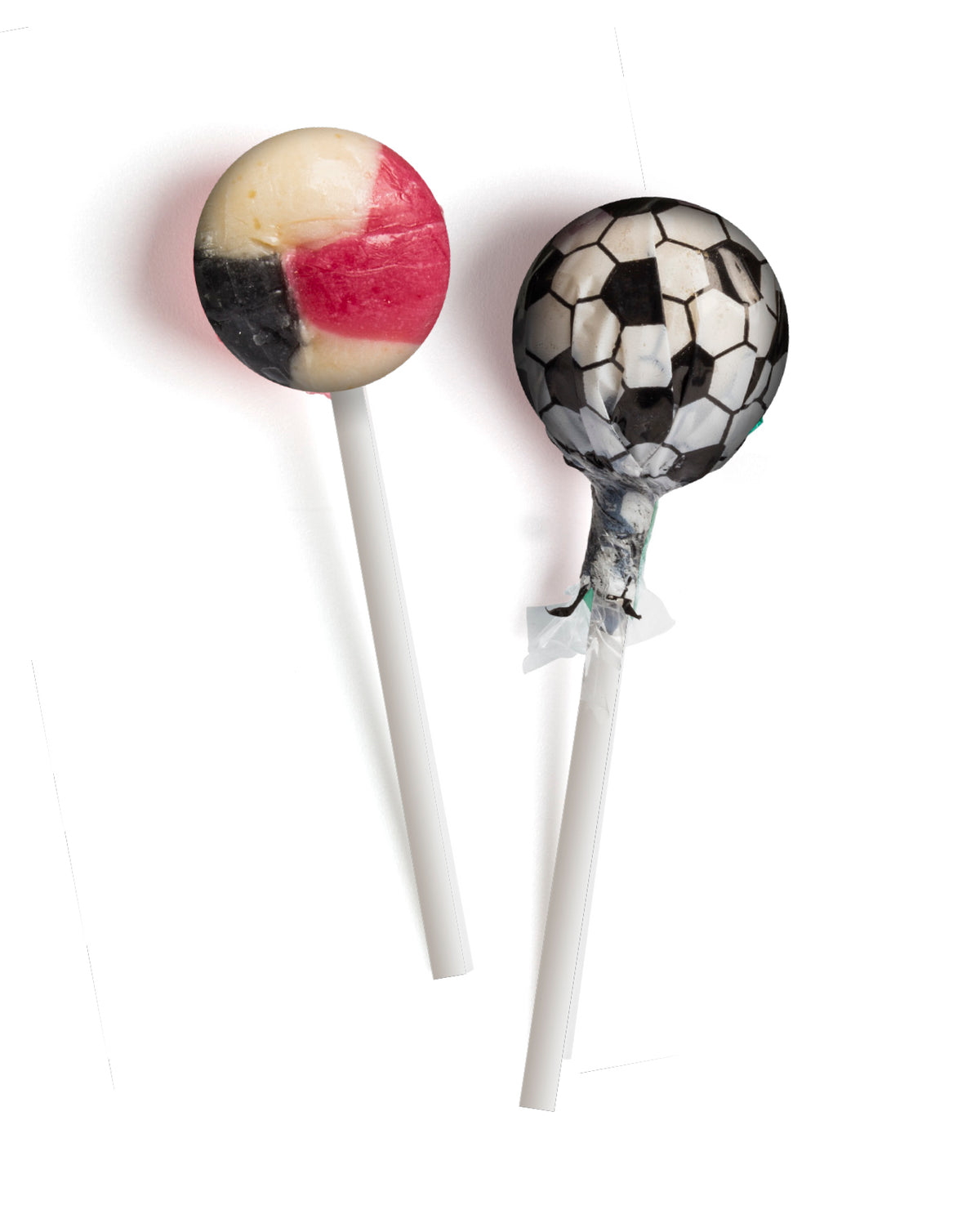 Fußball Kugellolly in Schwarz, Rot und Gold im bedruckten Wickler