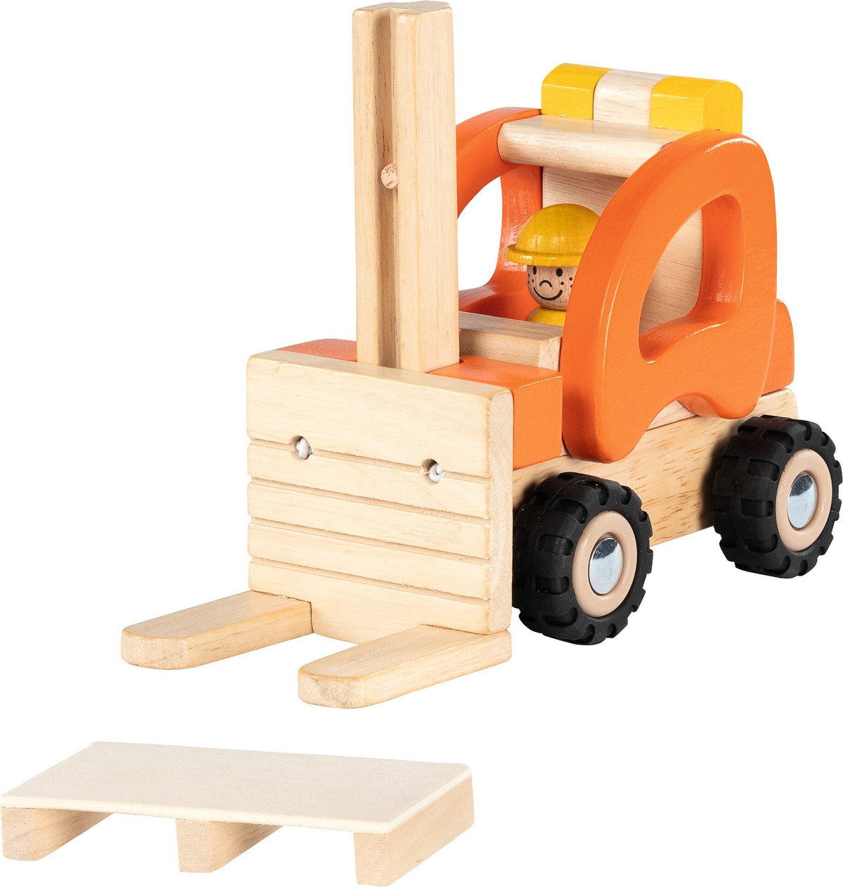 Gabelstapler aus Holz mit Palette, 20 cm lang von goki – Ansicht