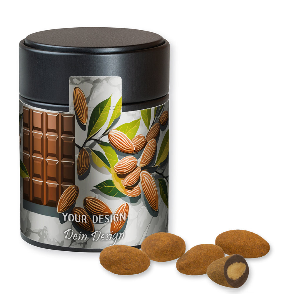 Gebrannte Mandeln in der Metalldose Midi schwarz – Schokomandeln mit Zimt, ca. 100 g