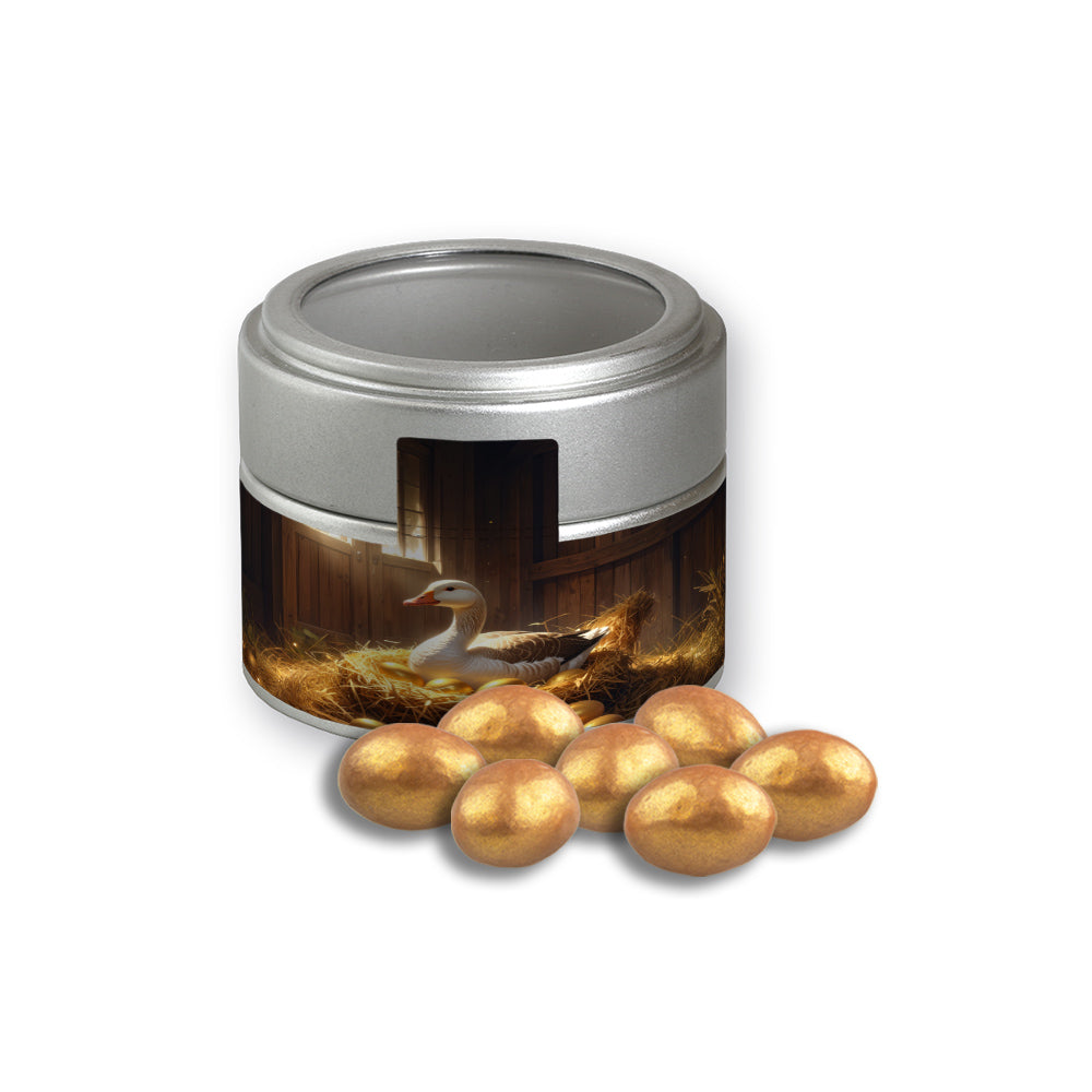 Gebrannte Mandeln in der silbernen Metalldose Mini – Goldene Salted Caramel Mandeln, ca. 64 g