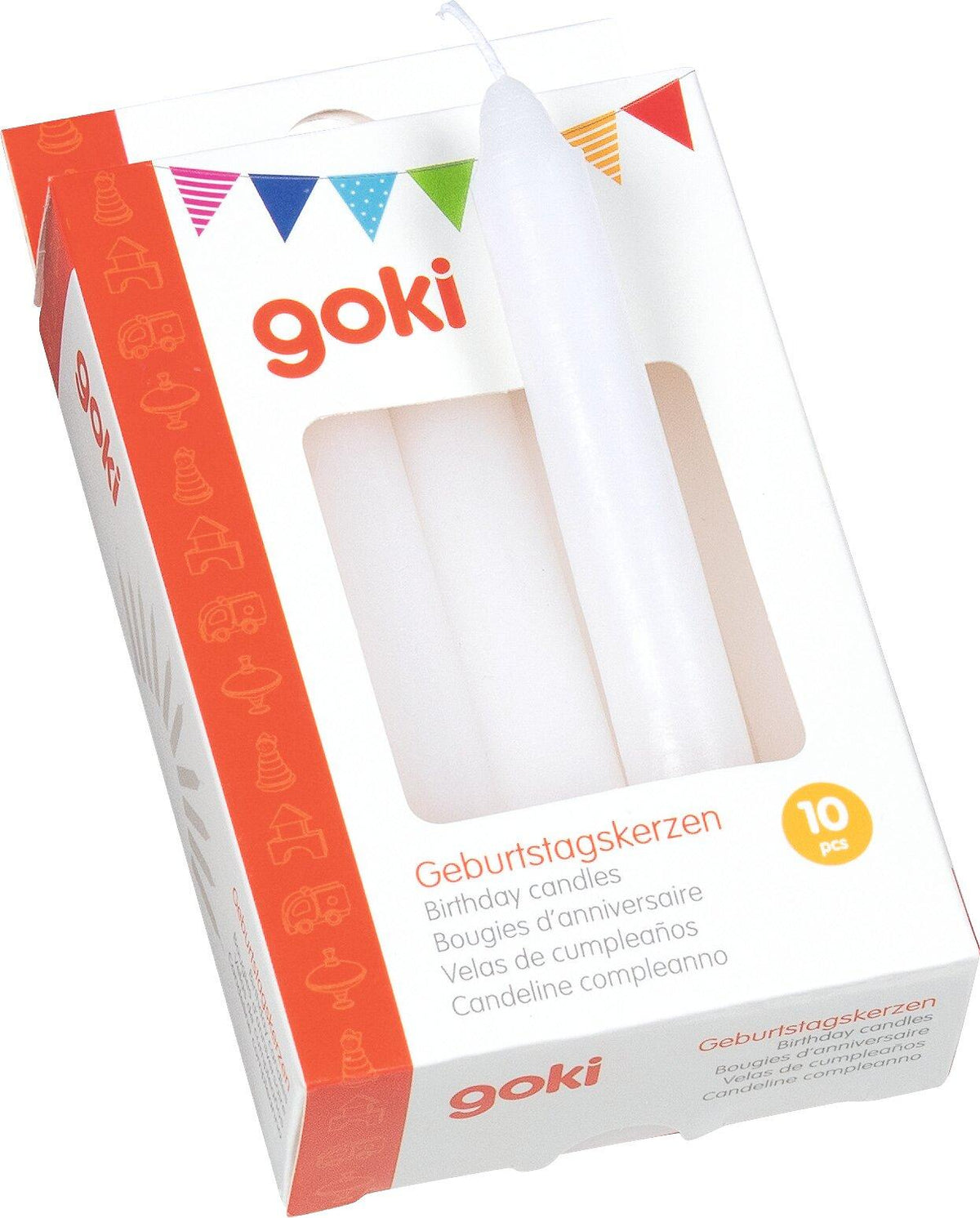 Geburtstagskerzen weiß im Zehnerset von goki – Ansicht