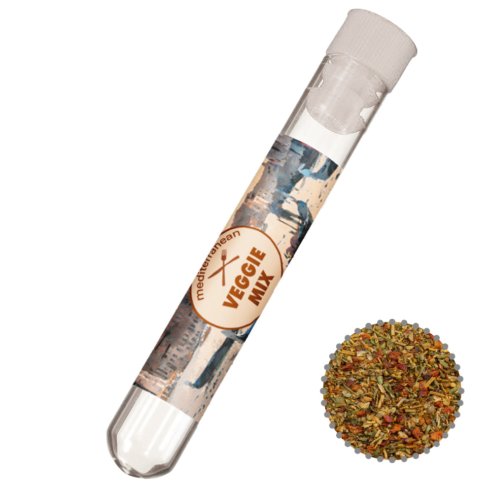 Gewürzauswahl im Reagenzglas – Gewürzmischung Mediterraner Veggie Mix, ca. 5 g