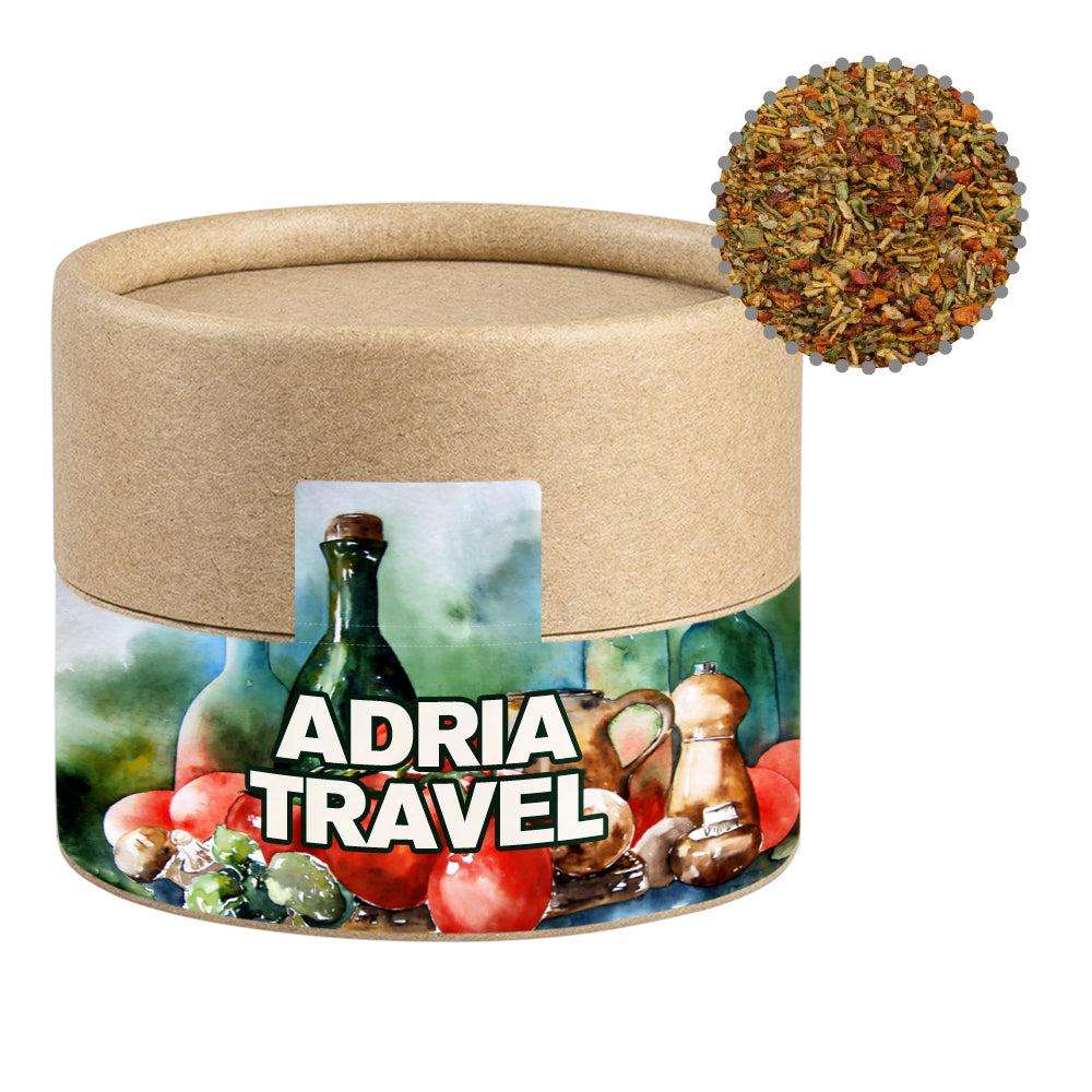 Gewürze und Salz in der kleinen Kraftpapierdose – Gewürzmischung Mediterraner Veggie Mix, ca. 28 g