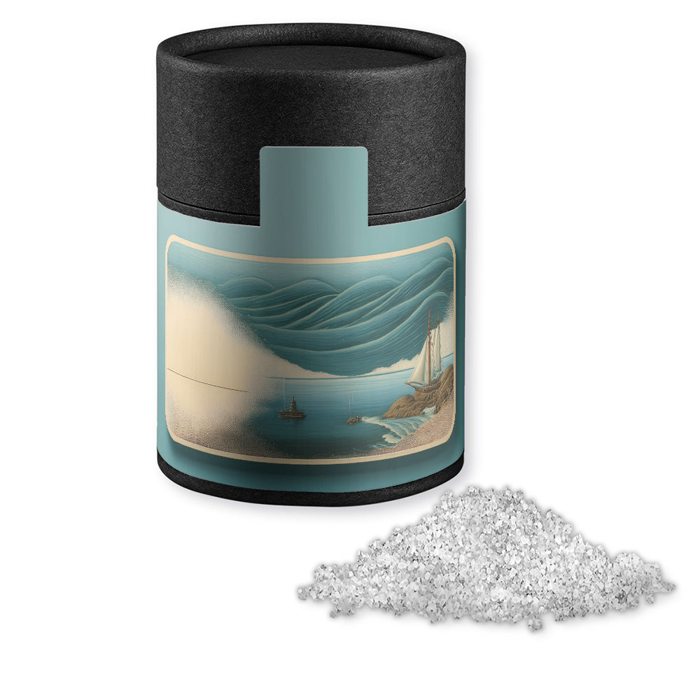 Gewürze und Salz in der schwarzen Kraftpapierdose – Fleur de Sel, ca. 65 g