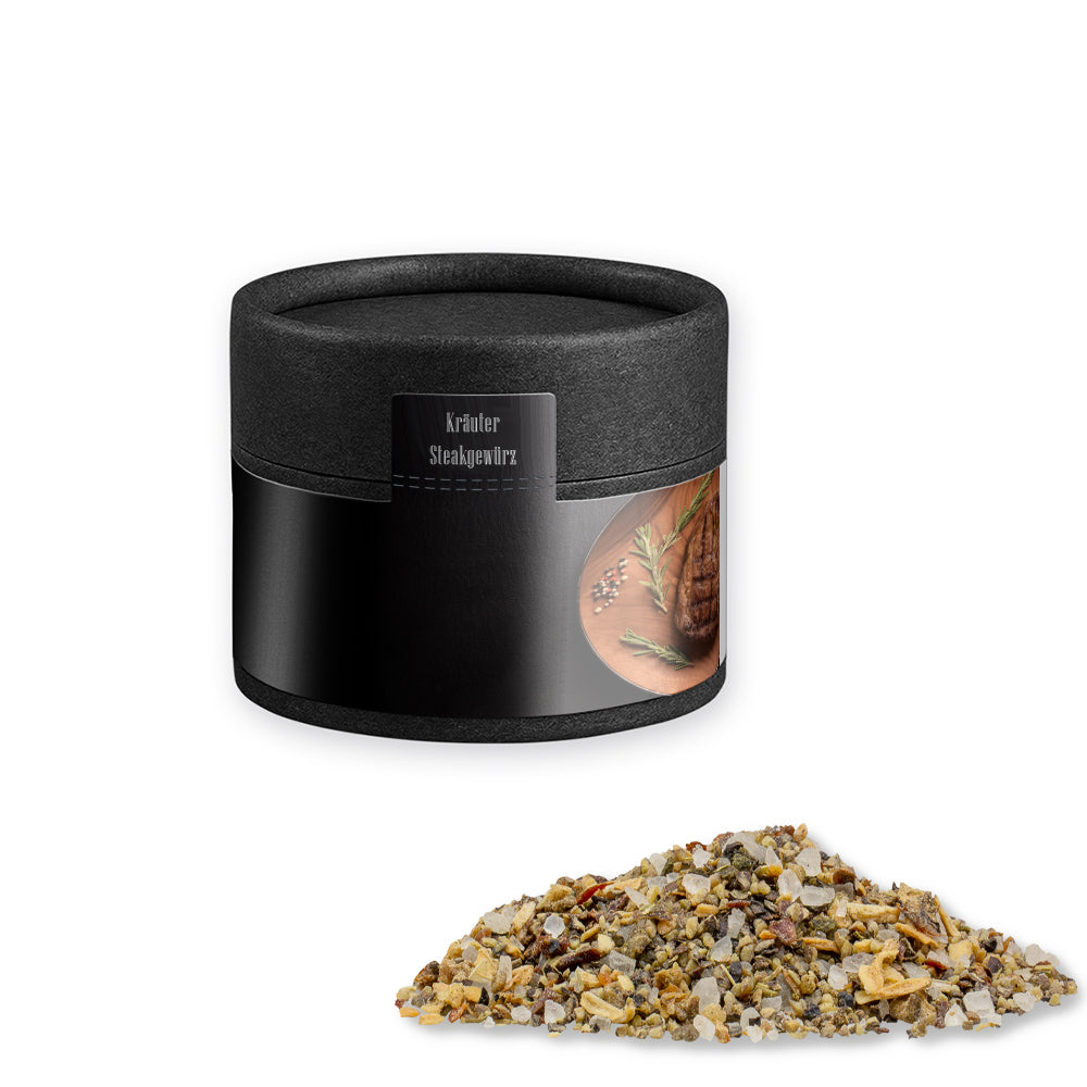 Gewürze und Salz in der schwarzen Mini Dose – Gewürzmischung Kräuter Steakgewürz, ca. 25 g