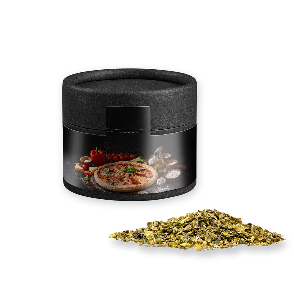 Gewürze und Salz in der schwarzen Mini Dose – Gewürzmischung Pizza Kräuter, ca. 10 g