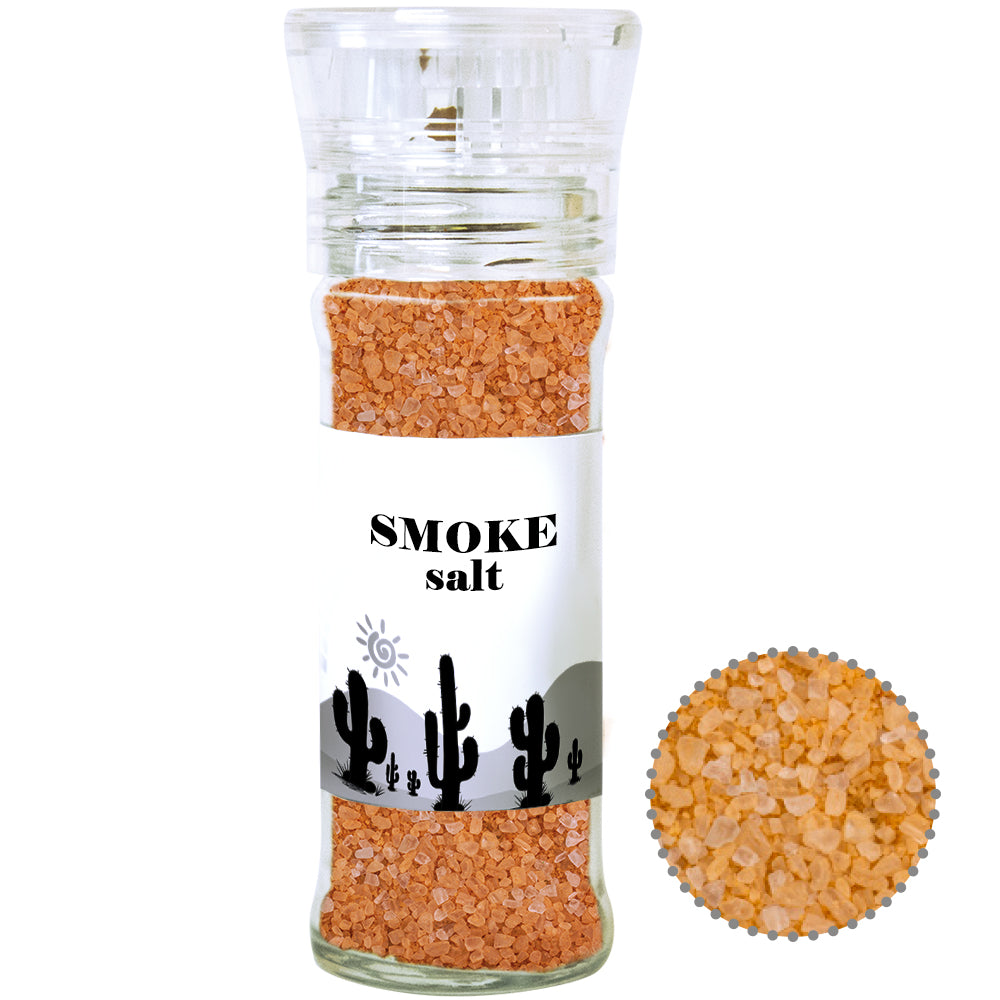 Gewürzmischungen in der Gewürzmühle aus Glas – Gewürzmischung Rauch Salz grob, ca. 90 g