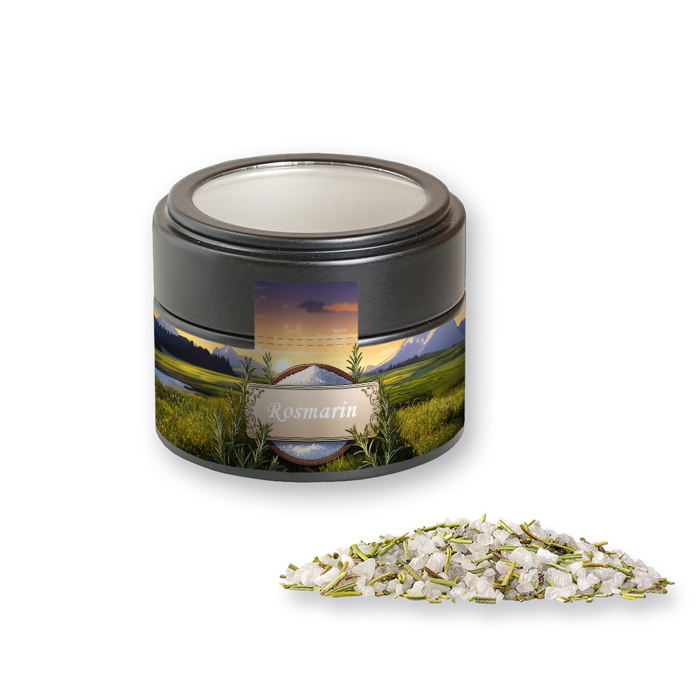 Gewürzmischungen in der schwarzen Metalldose Mini – Gewürzmischung Rosmarin Salz, ca. 75 g