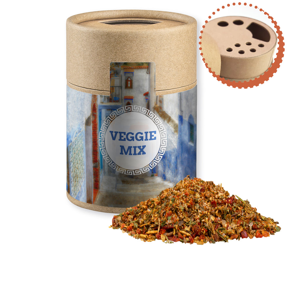 Gewürzstreuer Midi mit Logo Etikett – Gewürzmischung Mediterraner Veggie Mix, ca. 50 g