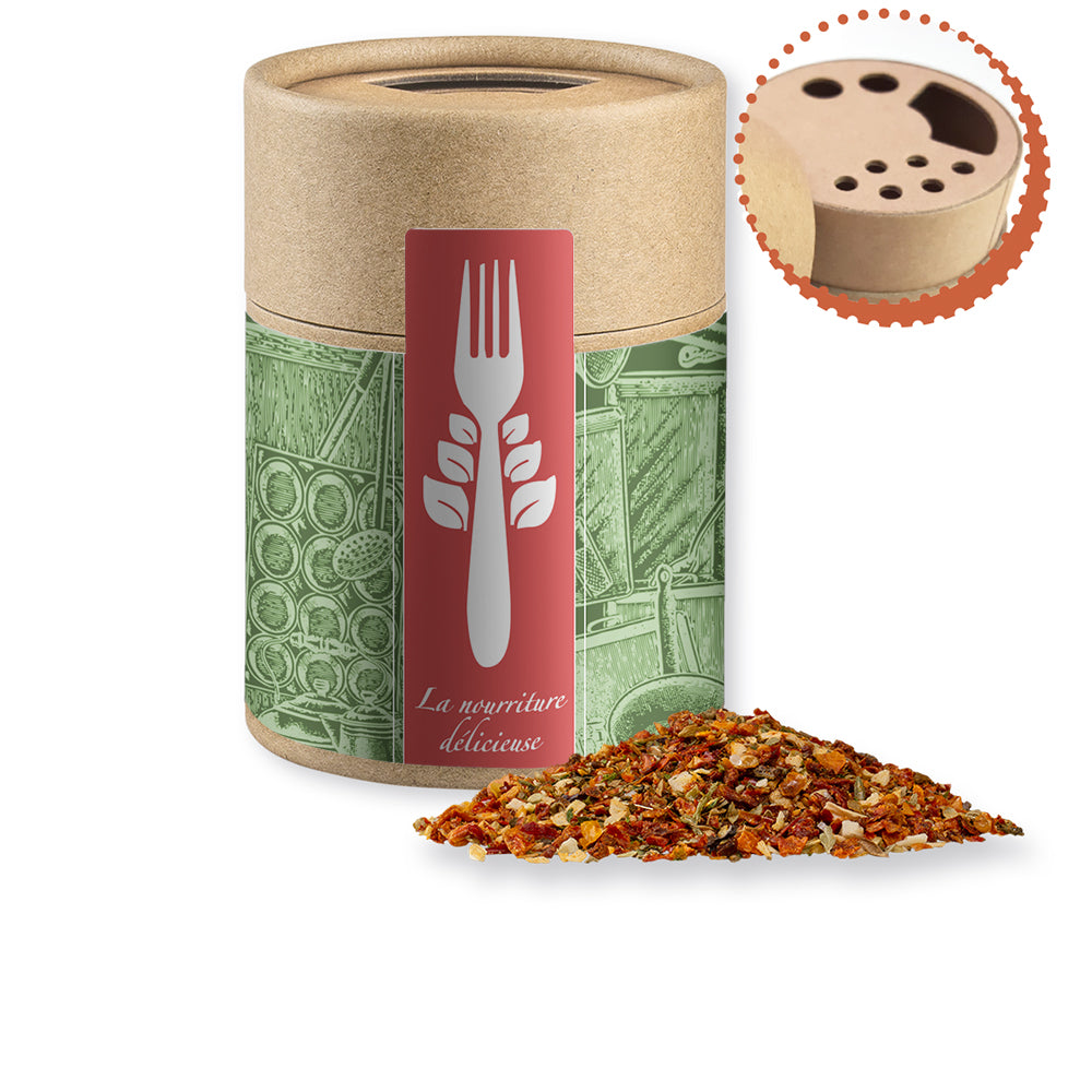 Gewürzstreuer Midi mit Logo Etikett – Gewürzmischung Tomate Mozzarella, ca. 50 g