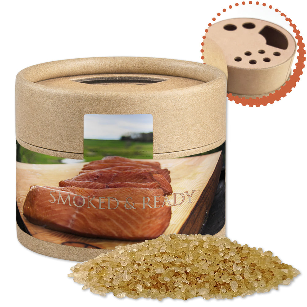 Gewürzstreuer Mini mit Logo Etikett – Gewürzmischung Rauch Salz grob, ca. 75 g