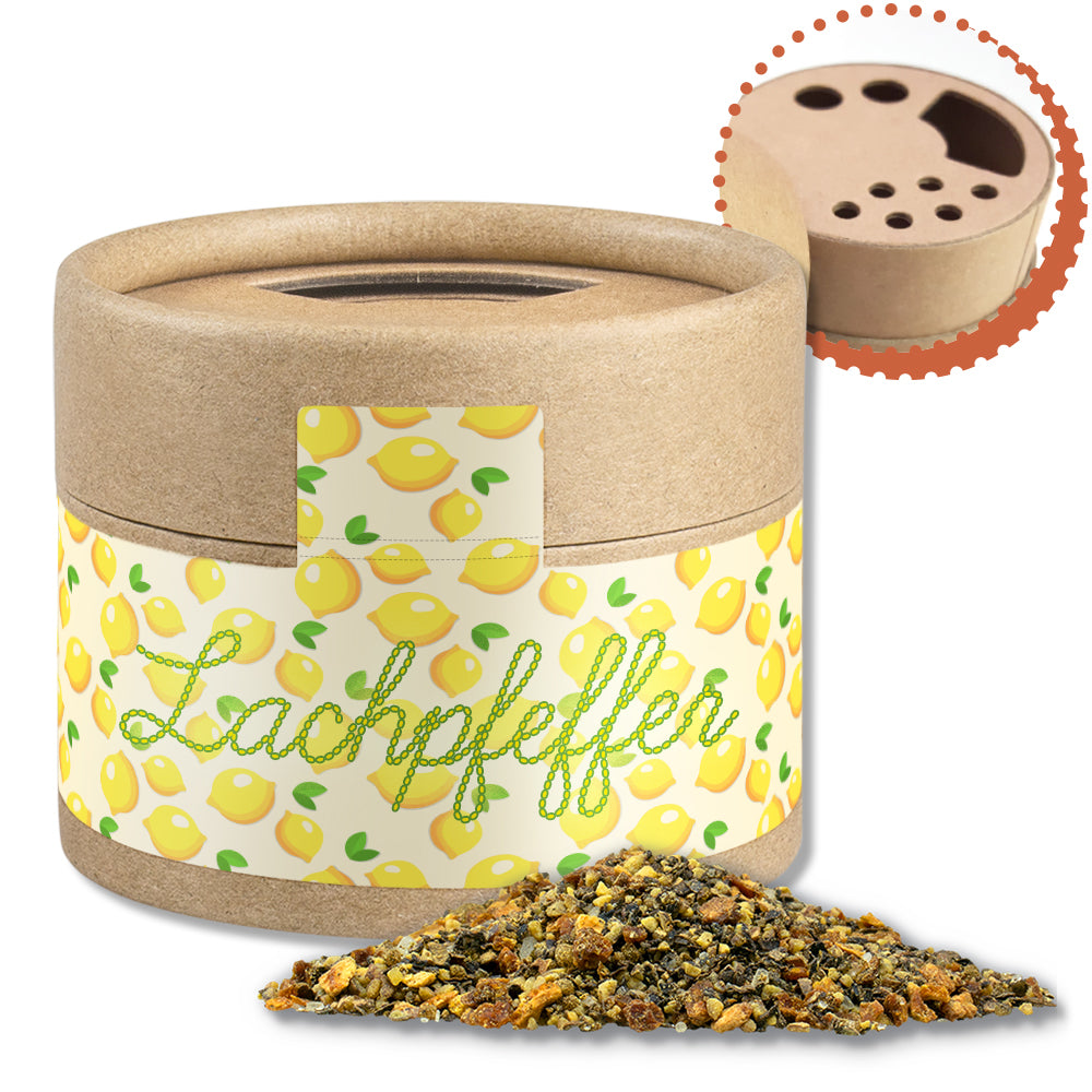 Gewürzstreuer Mini mit Logo Etikett – Gewürzmischung Zitronen Pfeffer, ca. 40 g