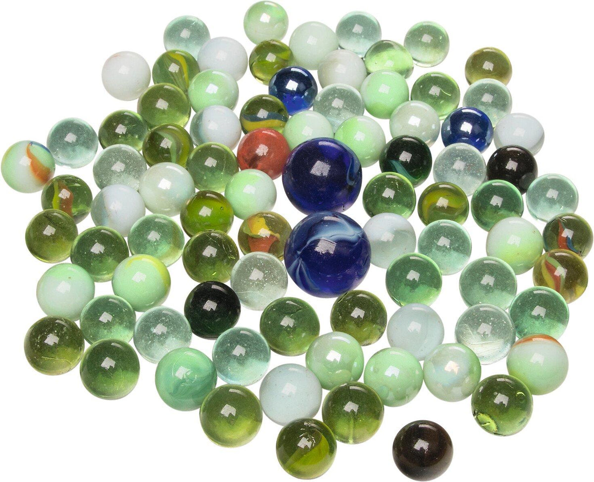 Glasmurmeln im Netz in zwei Größen, 16 und 25 mm