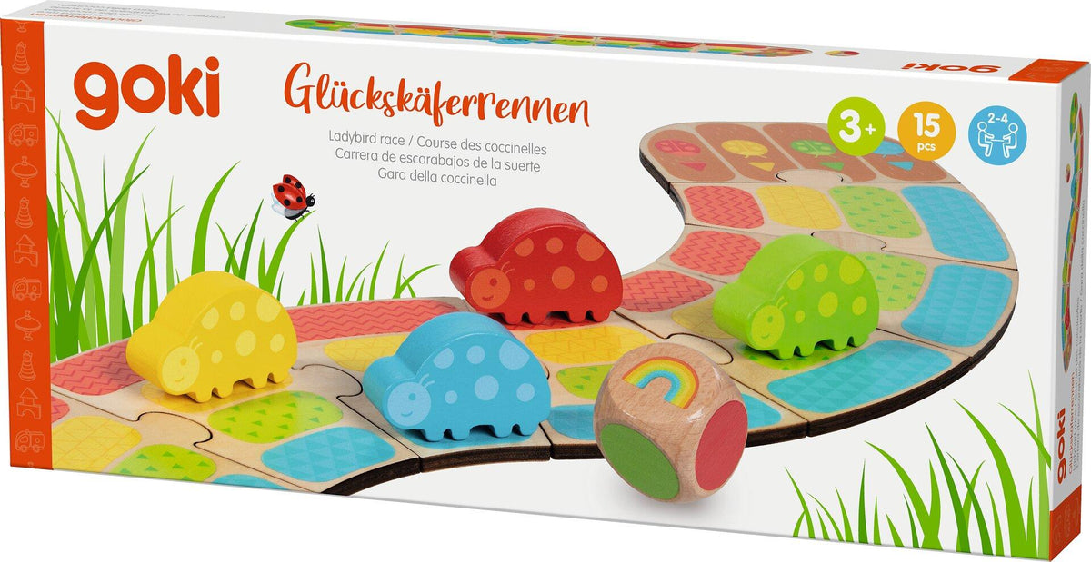 Glückskäferrennen Würfelspiel aus Holz mit 15 Teilen – Gesamtansicht