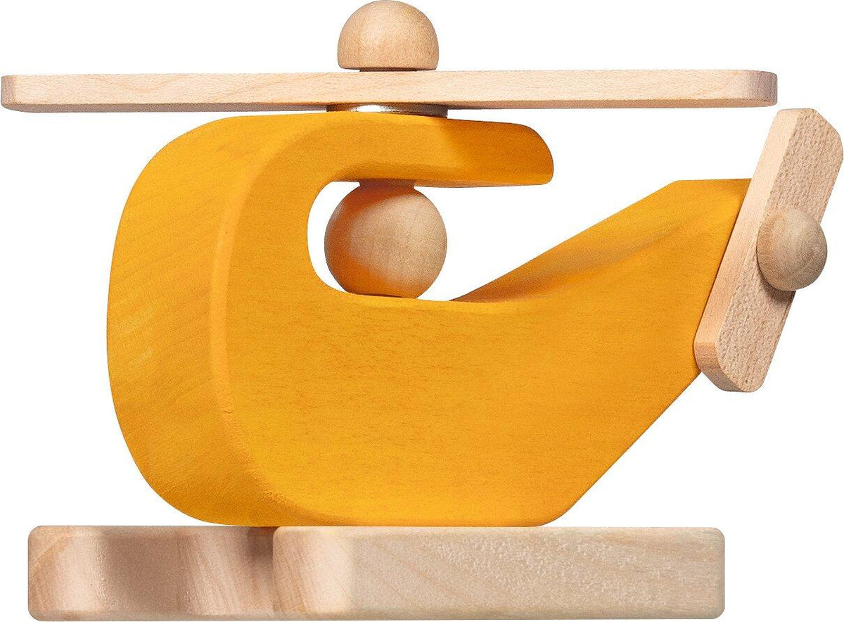 Greiffahrzeug Hubschrauber in Gelb aus Holz von goki – Detail