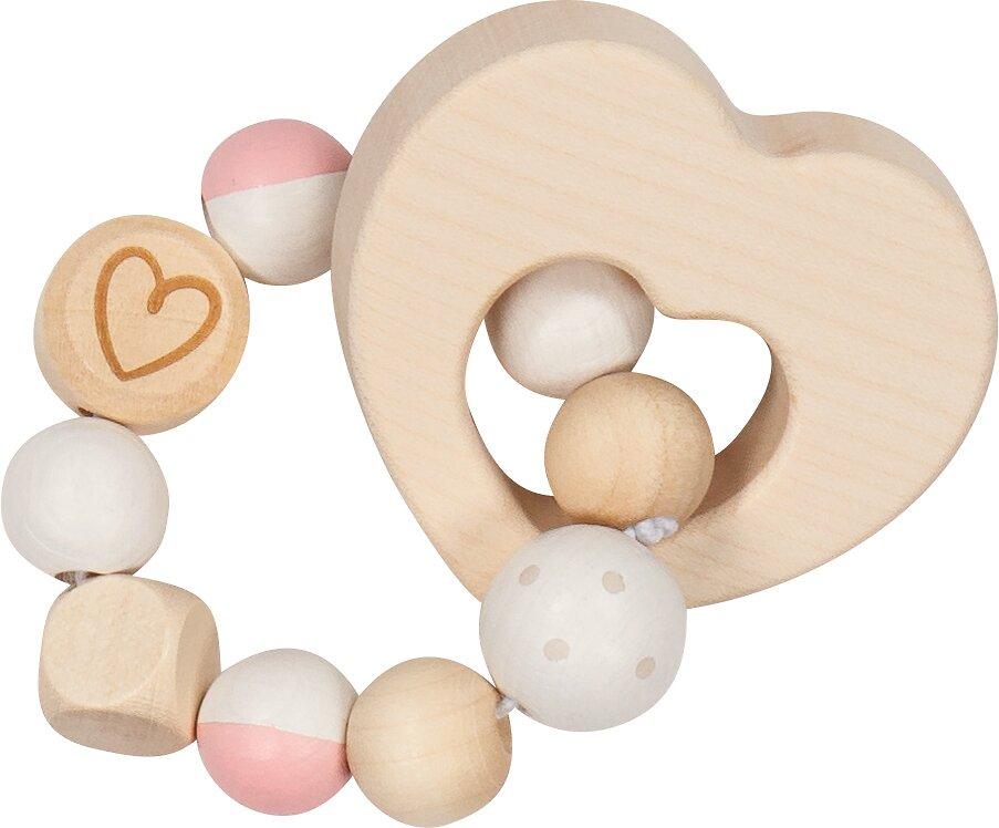 Greifling Herz aus Holz mit rosa Perlen