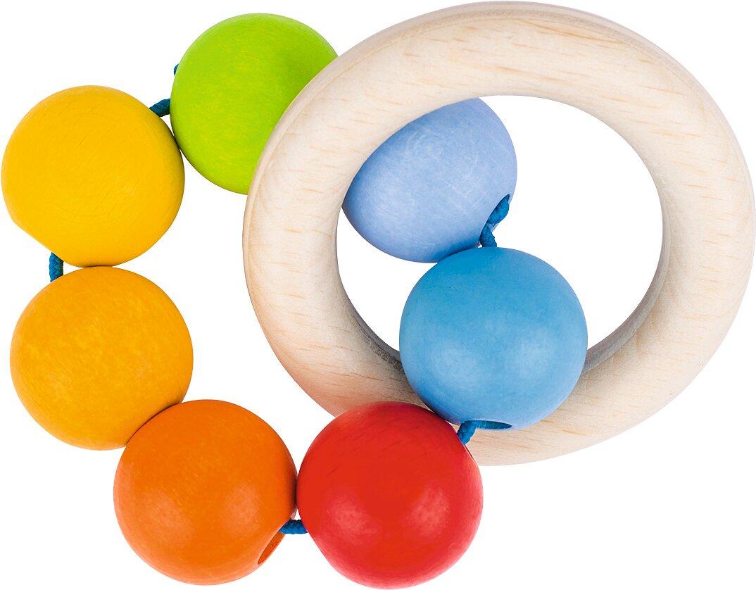 Greifling Holzring mit bunten Regenbogenperlen