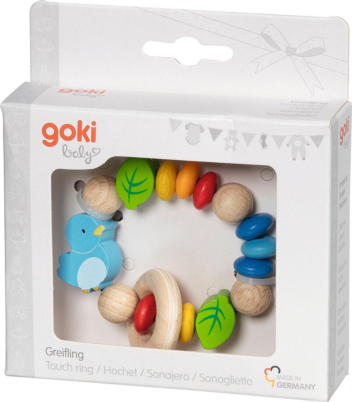 Greifling Vogel mit Blättern und Holzscheiben – Verpackung