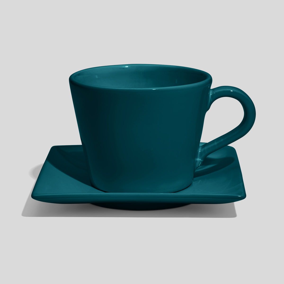 Große Tasse in Kegelform mit quadratischer Untertasse 520 ml – Petrol