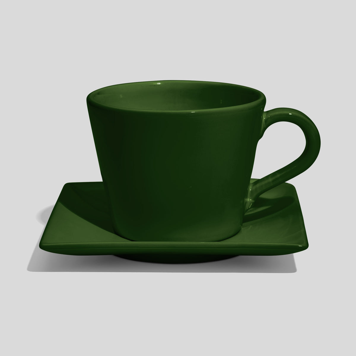 Große Tasse in Kegelform mit quadratischer Untertasse 520 ml – Tannengrün
