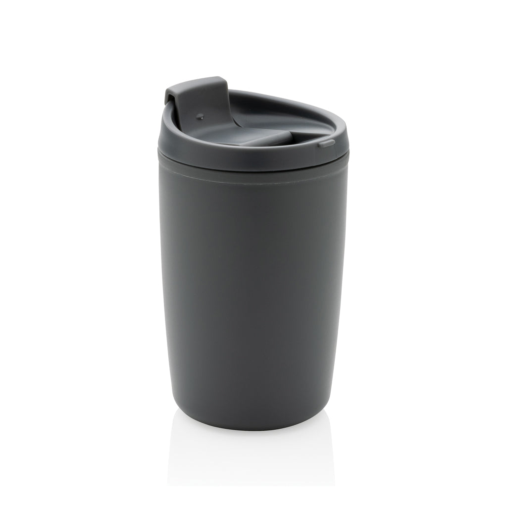 GRS recycelter PP-Becher mit Flip-Deckel – grau